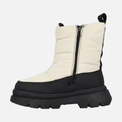 Botas estilo nieve en tejido beige con detalles de strass
