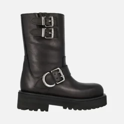 Botas moteras Alpe Biker en piel negra con hebillas