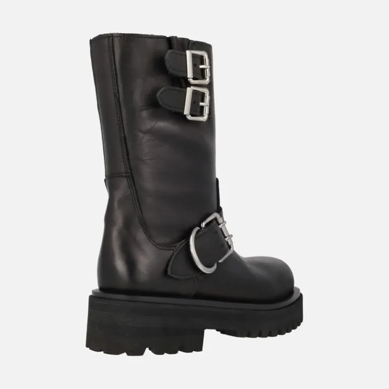 Botas moteras Alpe Biker en piel negra con hebillas