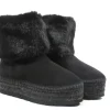 Botas negras de ante con vuelta de pelo y plataforma de esparto
