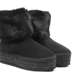 Botas negras de ante con vuelta de pelo y plataforma de esparto