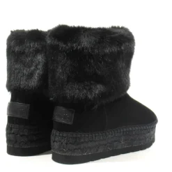 Botas negras de ante con vuelta de pelo y plataforma de esparto