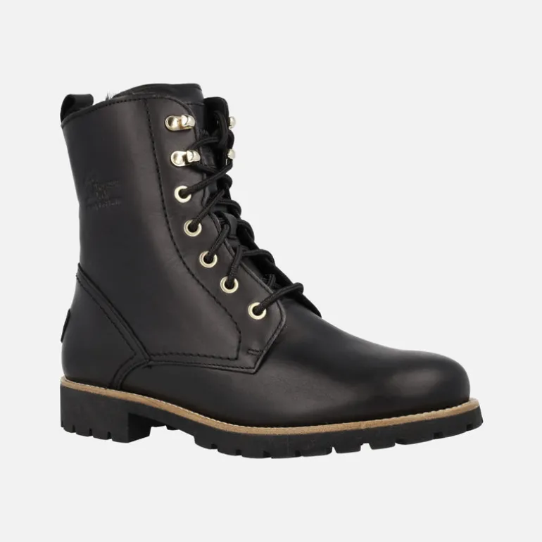 Botas negras de cordones Panama Fara en piel con forro de pelo