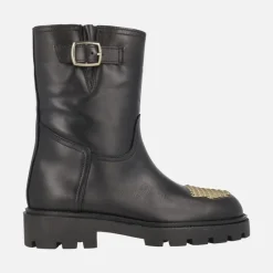 Botas negras de piel Agnes con tachas doradas en la puntera