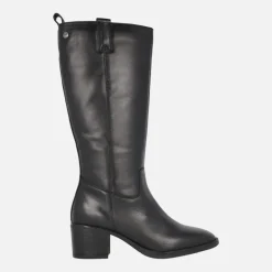 Botas negras de piel con caña alta y tacón medio