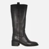 Botas negras de piel con caña alta y tacón bajo Lyra