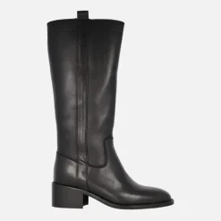 Botas negras de piel con caña alta y tacón bajo Lyra