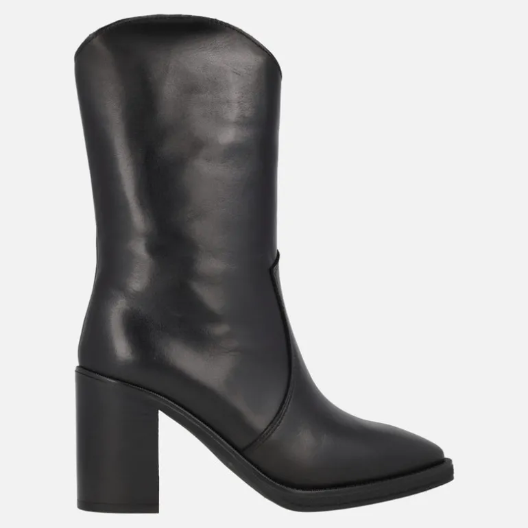 Botas negras de piel con caña baja y tacón alto Camden