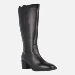 Botas negras de piel con caña alta y tacón medio