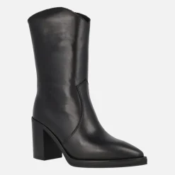 Botas negras de piel con caña baja y tacón alto Camden