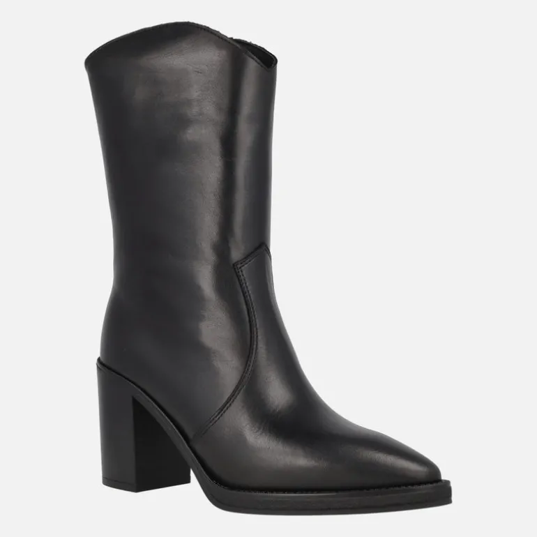 Botas negras de piel con caña baja y tacón alto Camden