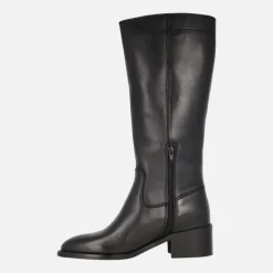 Botas negras de piel con caña alta y tacón bajo Lyra