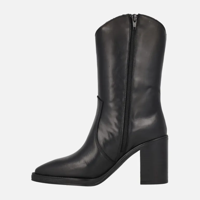 Botas negras de piel con caña baja y tacón alto Camden
