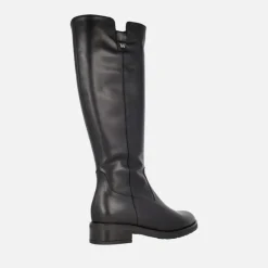 Botas negras de piel con caña alta y logo metálico Wonders