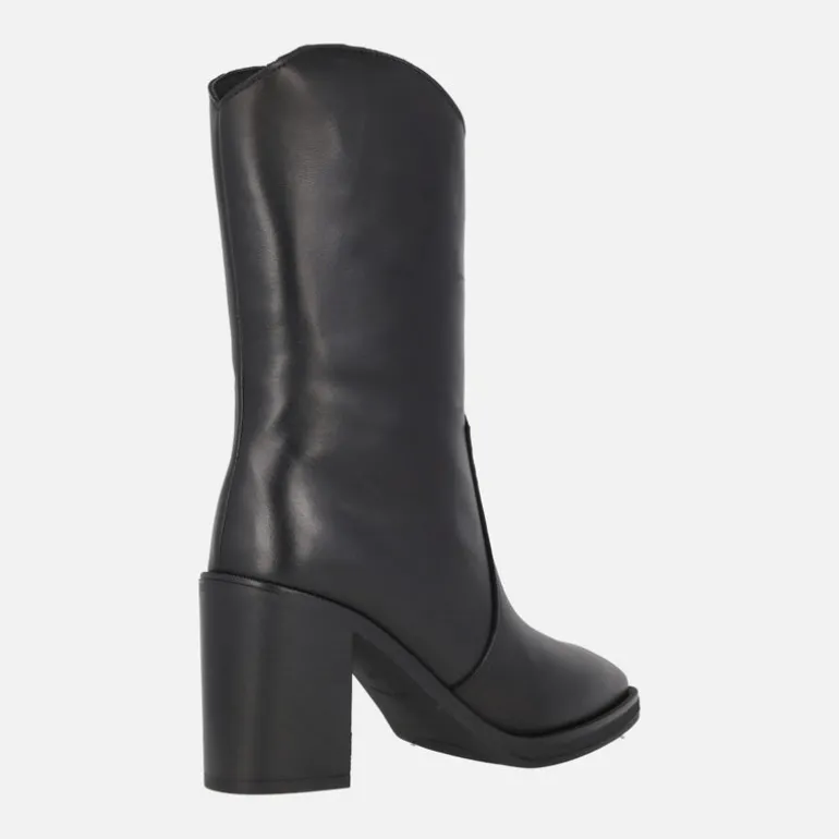 Botas negras de piel con caña baja y tacón alto Camden