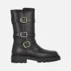 Botas negras de piel estilo motero con detalle de tres hebillas Agnes