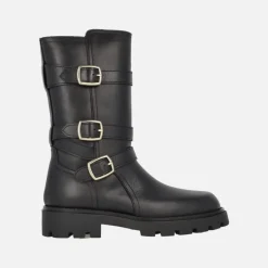 Botas negras de piel estilo motero con detalle de tres hebillas Agnes