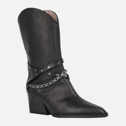 Botas negras de piel estilo cowboy con cadena y remaches de Hispanitas