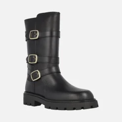 Botas negras de piel estilo motero con detalle de tres hebillas Agnes
