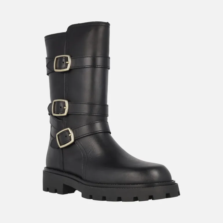 Botas negras de piel estilo motero con detalle de tres hebillas Agnes