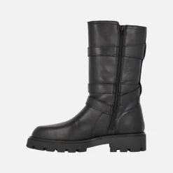 Botas negras de piel estilo motero con detalle de tres hebillas Agnes