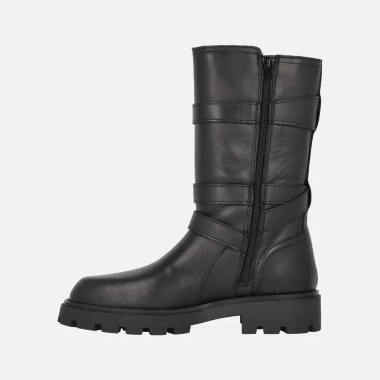 Botas negras de piel estilo motero con detalle de tres hebillas Agnes