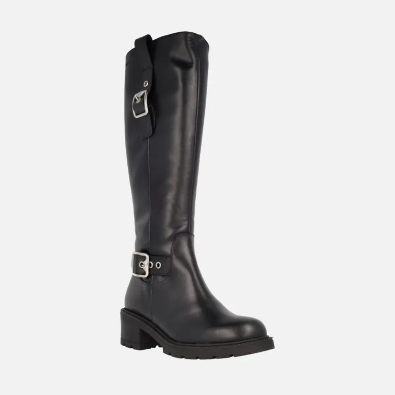 Botas Wonders en piel con caña alta y hebillas