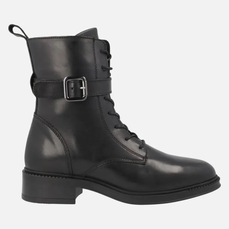 Botines Brisa de cordones en piel negra con hebilla