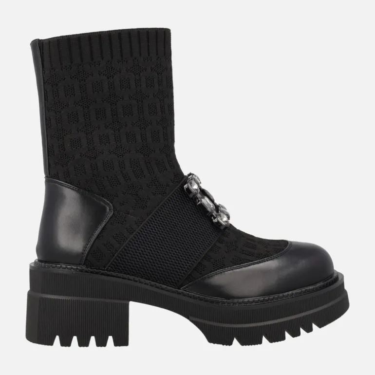 Botines calcetín negros con adorno de pedrería B079-H1033