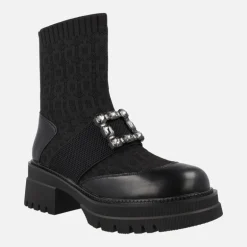 Botines calcetín negros con adorno de pedrería B079-H1033