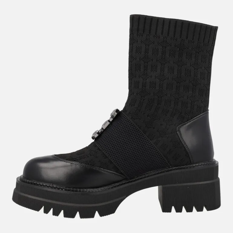 Botines calcetín negros con adorno de pedrería B079-H1033