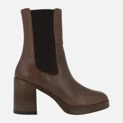 Botines chelsea para mujer en piel cuero con tacón y plataforma