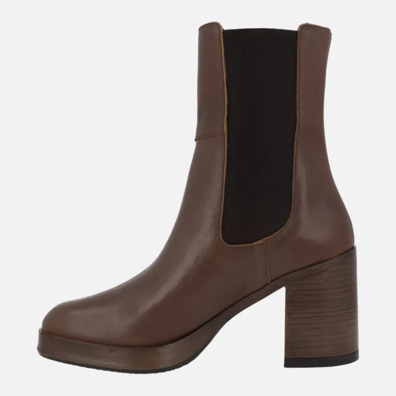 Botines chelsea para mujer en piel cuero con tacón y plataforma