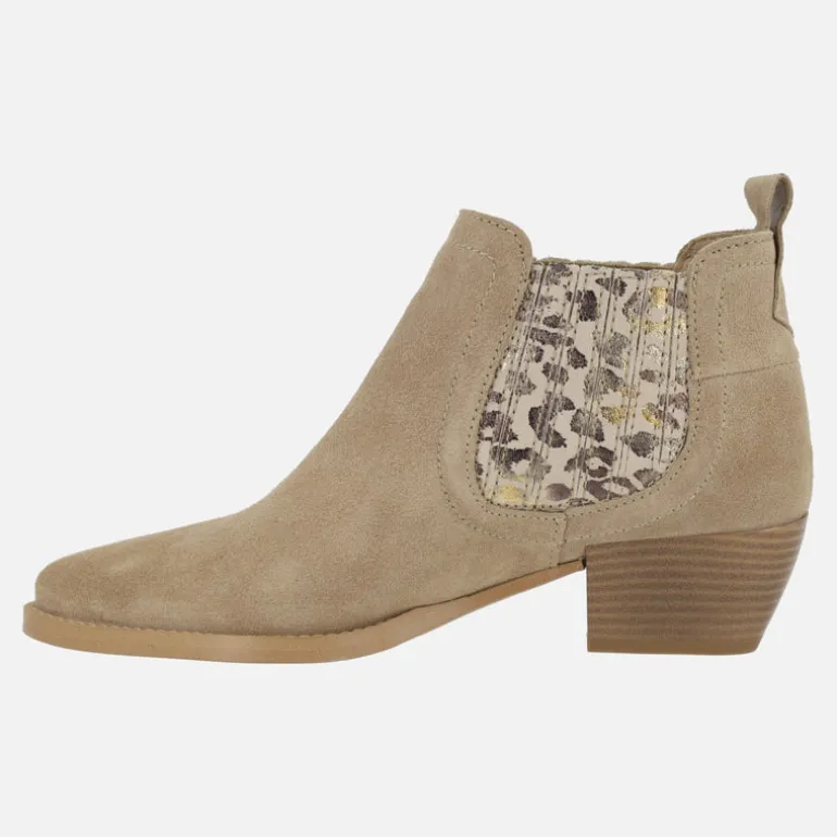Botines chelsea Sienna en serraje beige con elásticos en animal print