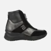 Botines con cremallera frontal en combinado negro y metalizado