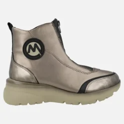 Botines con cremallera frontal en combinado negro y champagne