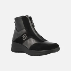 Botines con cremallera frontal en combinado negro y metalizado