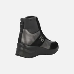 Botines con cremallera frontal en combinado negro y metalizado