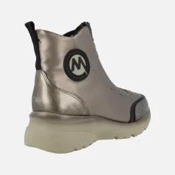 Botines con cremallera frontal en combinado negro y champagne