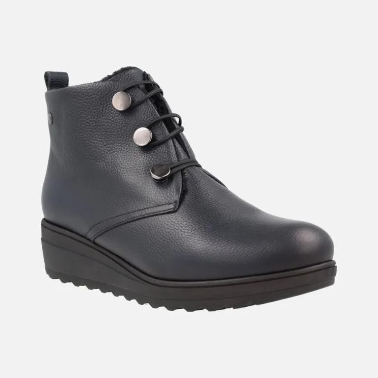 Botines confort de piel con cierre de botones y forro de pelo