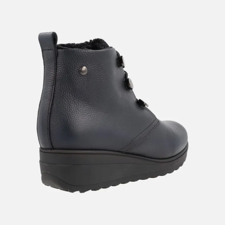 Botines confort de piel con cierre de botones y forro de pelo