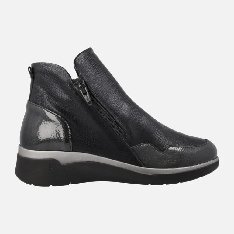 Botines confort en combinado negro con doble cremallera
