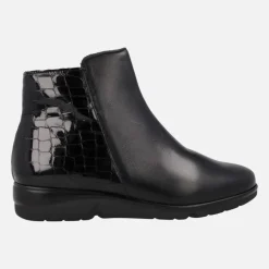 Botines confort en combinado de piel y coco charol negro