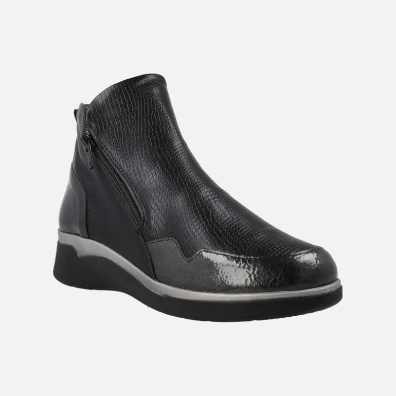 Botines confort en combinado negro con doble cremallera