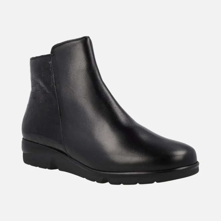 Botines confort en combinado de piel y coco charol negro