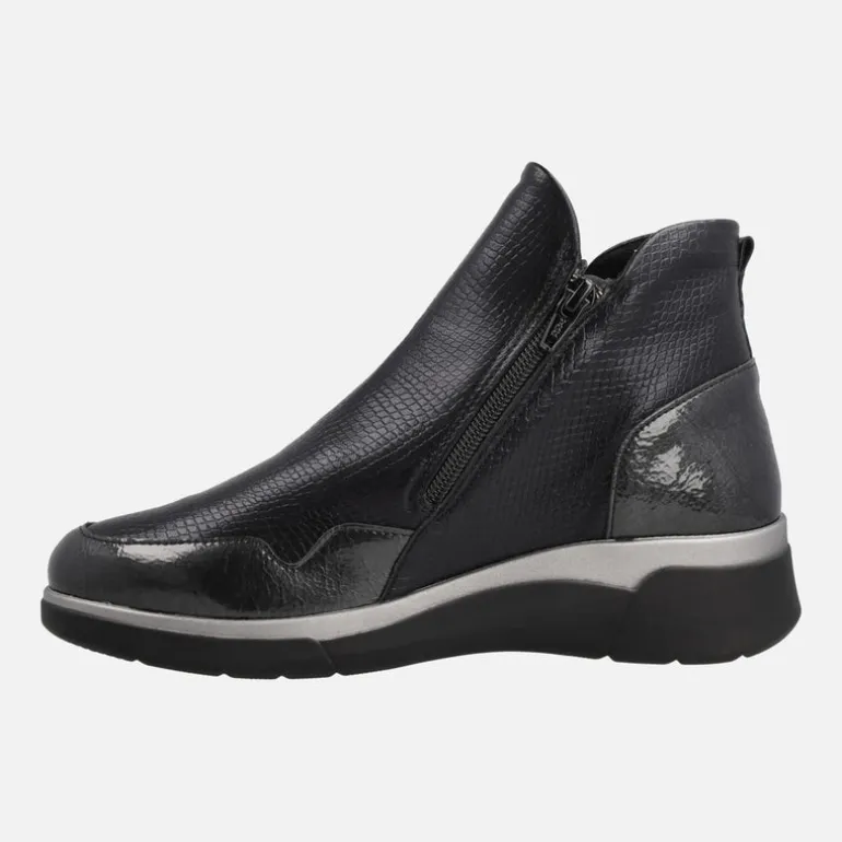 Botines confort en combinado negro con doble cremallera