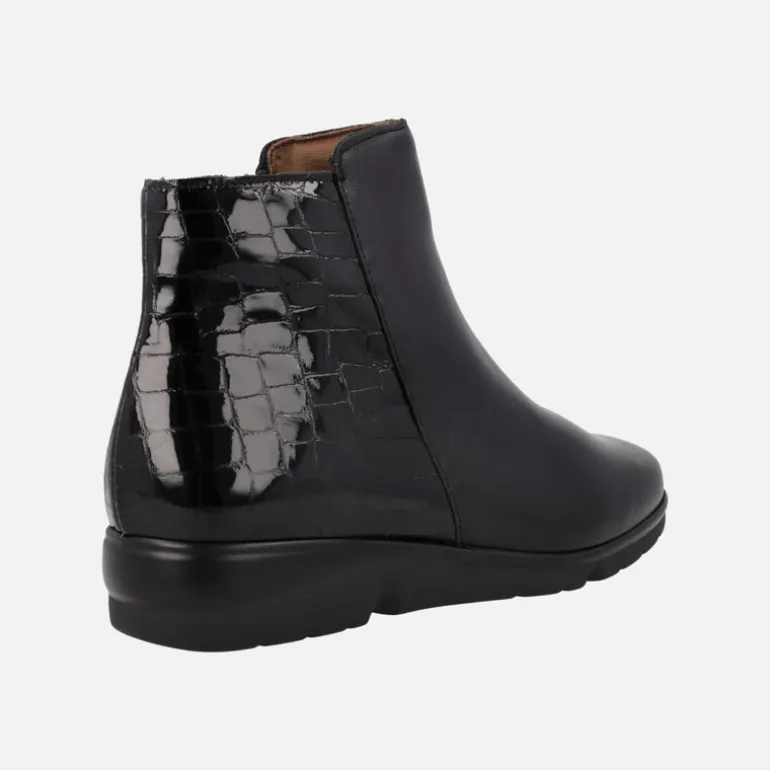Botines confort en combinado de piel y coco charol negro