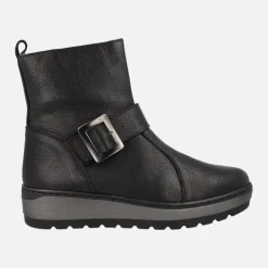 Botines confort en piel negra con adorno de hebilla