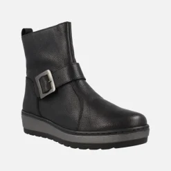 Botines confort en piel negra con adorno de hebilla