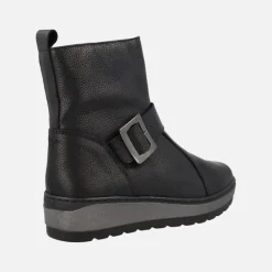 Botines confort en piel negra con adorno de hebilla